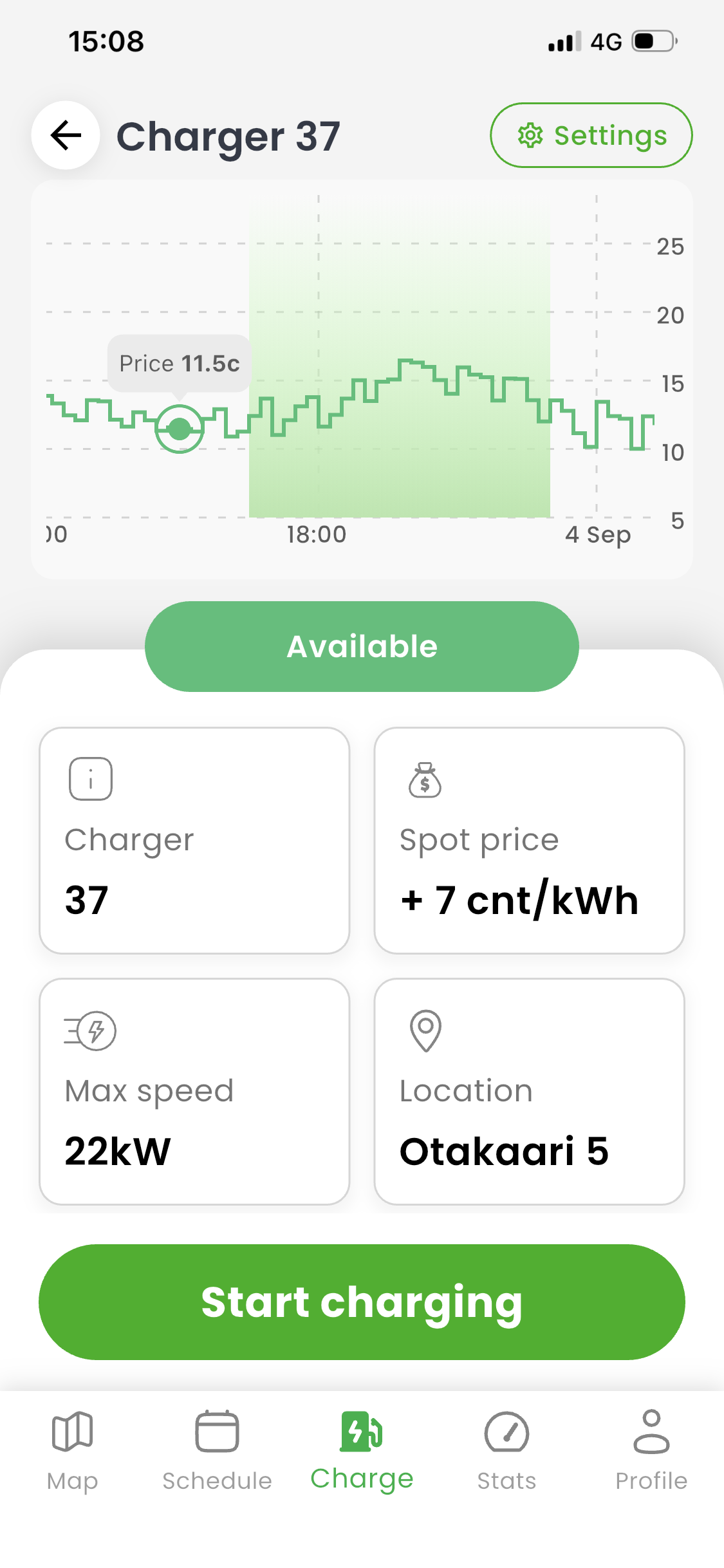 KotiCharge app showing monthly billing dashboard