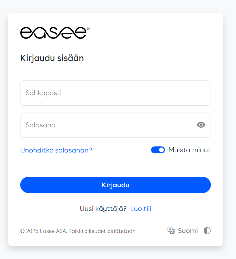 Easee Portal -kirjautuminen