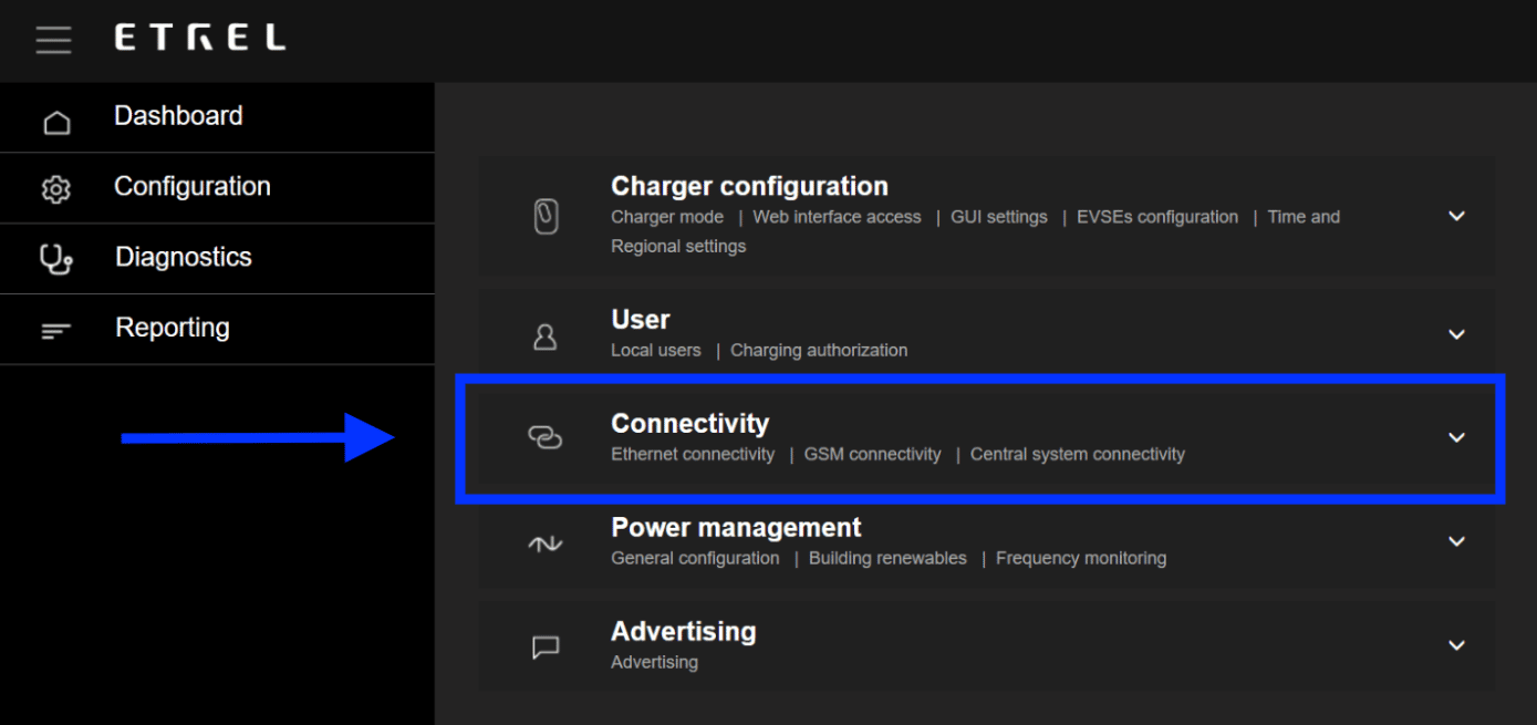 Etrel Connectivity -valikko
