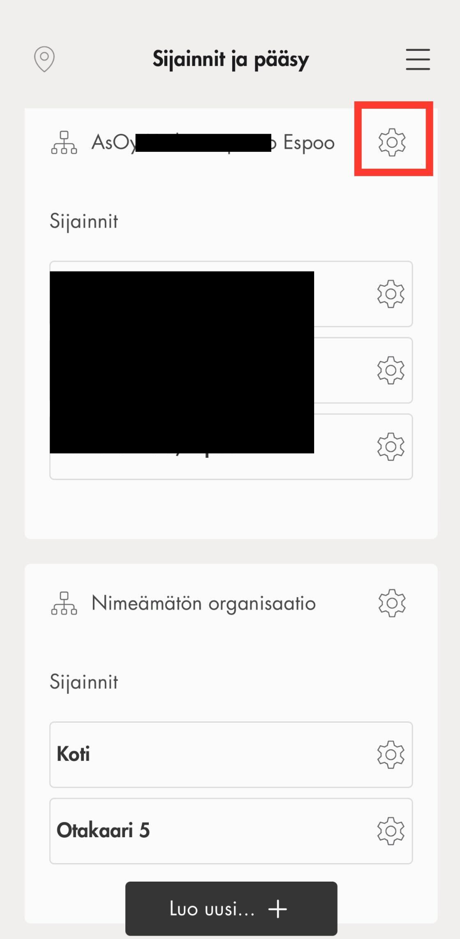 Garo Connect -sovellus – sijaintivalikko