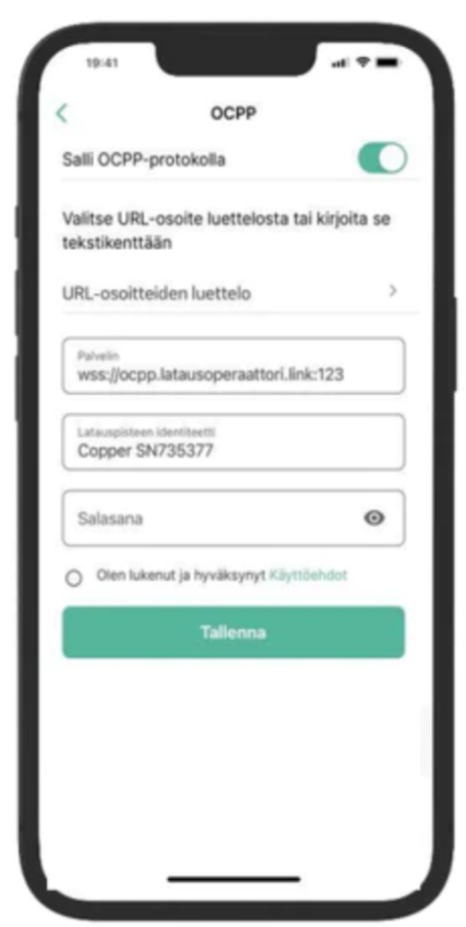 Wallboxin OCPP-asetukset